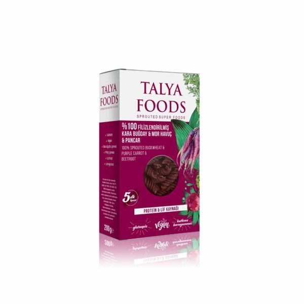 Talya Foods %100 Filizlenmiş Çiğ Karabuğday & Mor Havuç & Pancar Makarnası 200 gr
